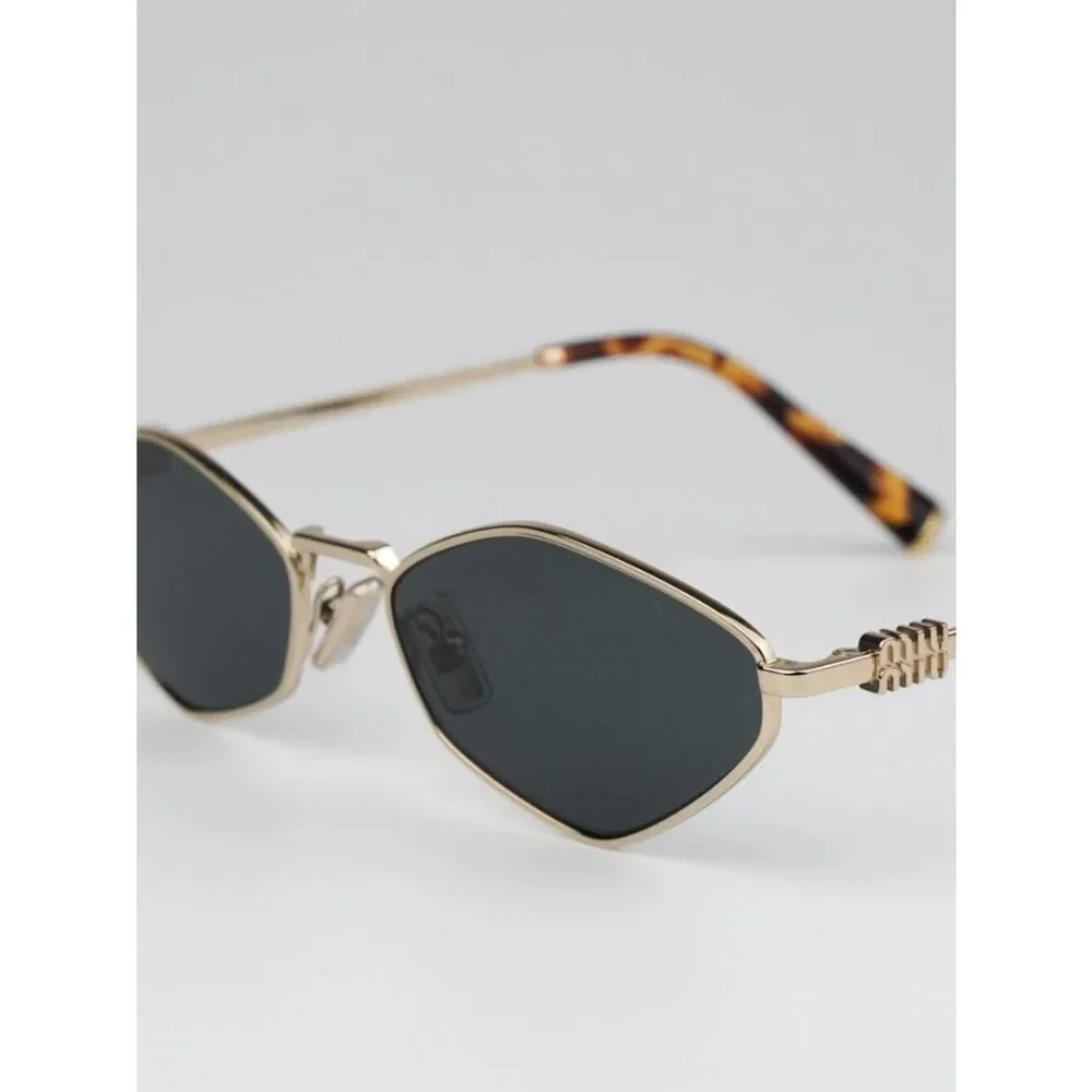 NEW Miu Miu MU56ZS ZVN5S0 Pale Gold Dark Grey Geometric Unisex Sunglasses